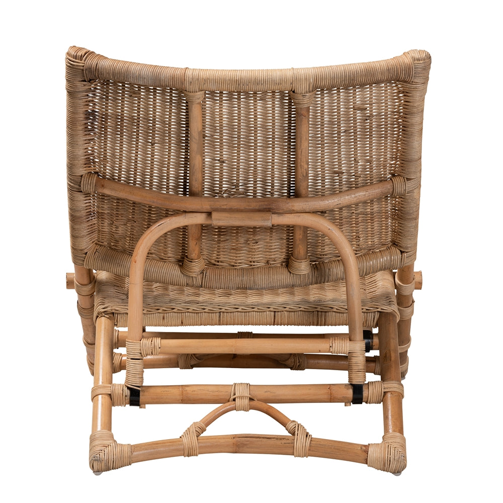 bali & pari Herrara Modern Bohemian Natural Brown Antique Rattan Foldable Lounge Chair