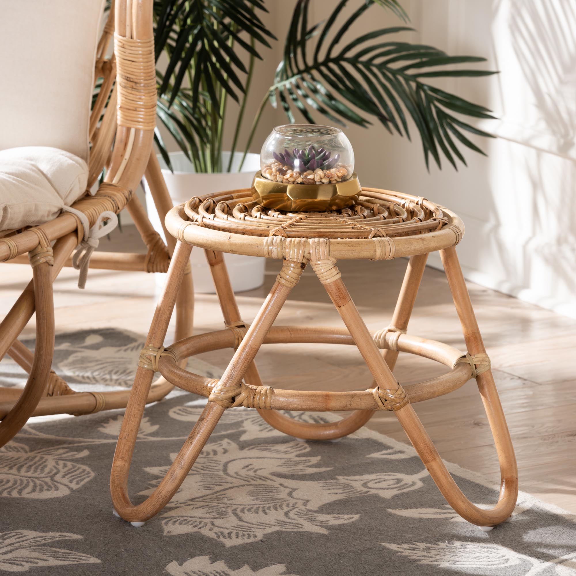 Jacinda Modern Bohemian Natural Brown Rattan End Table