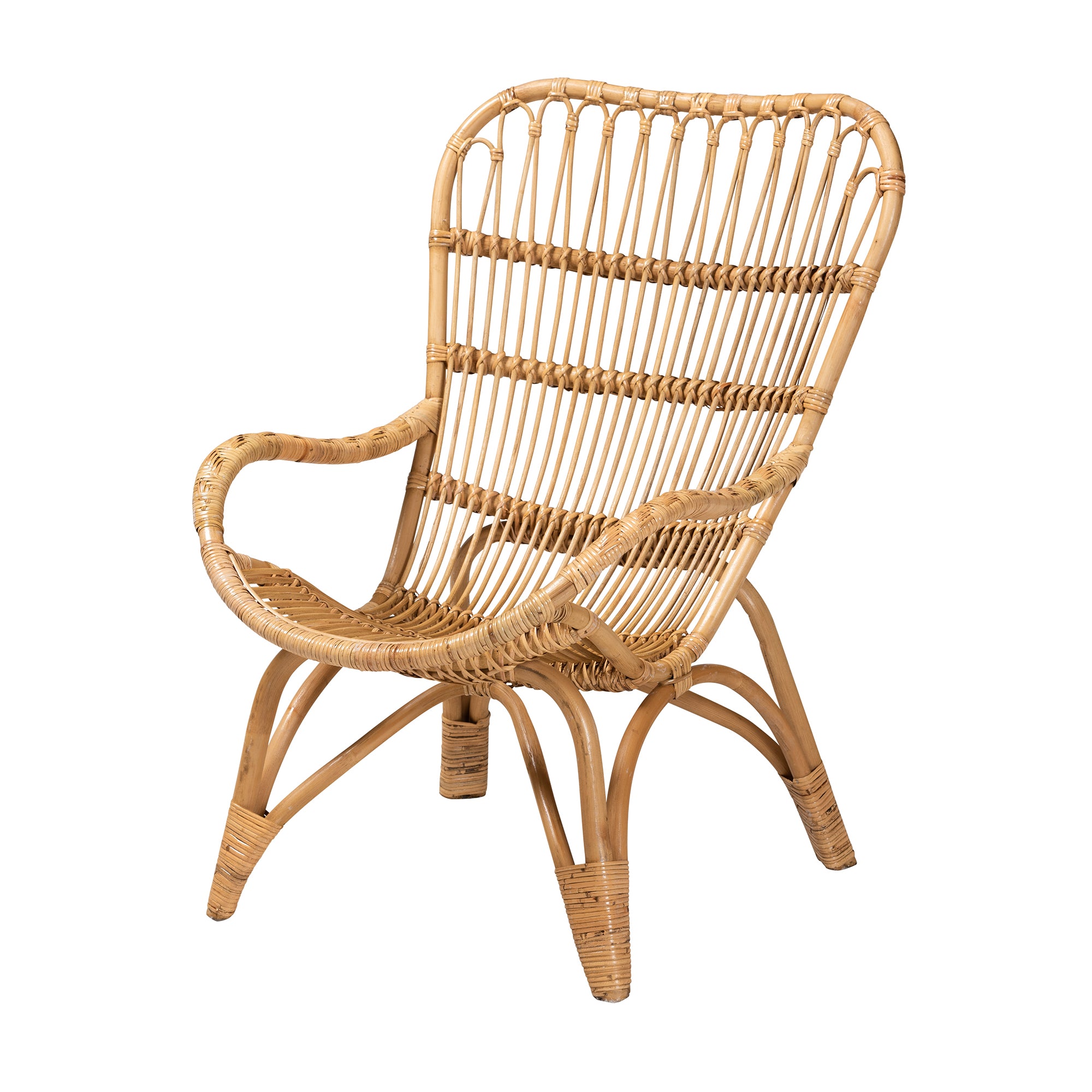 bali & pari Earvin Modern Bohemian Natural Brown Rattan Armchair