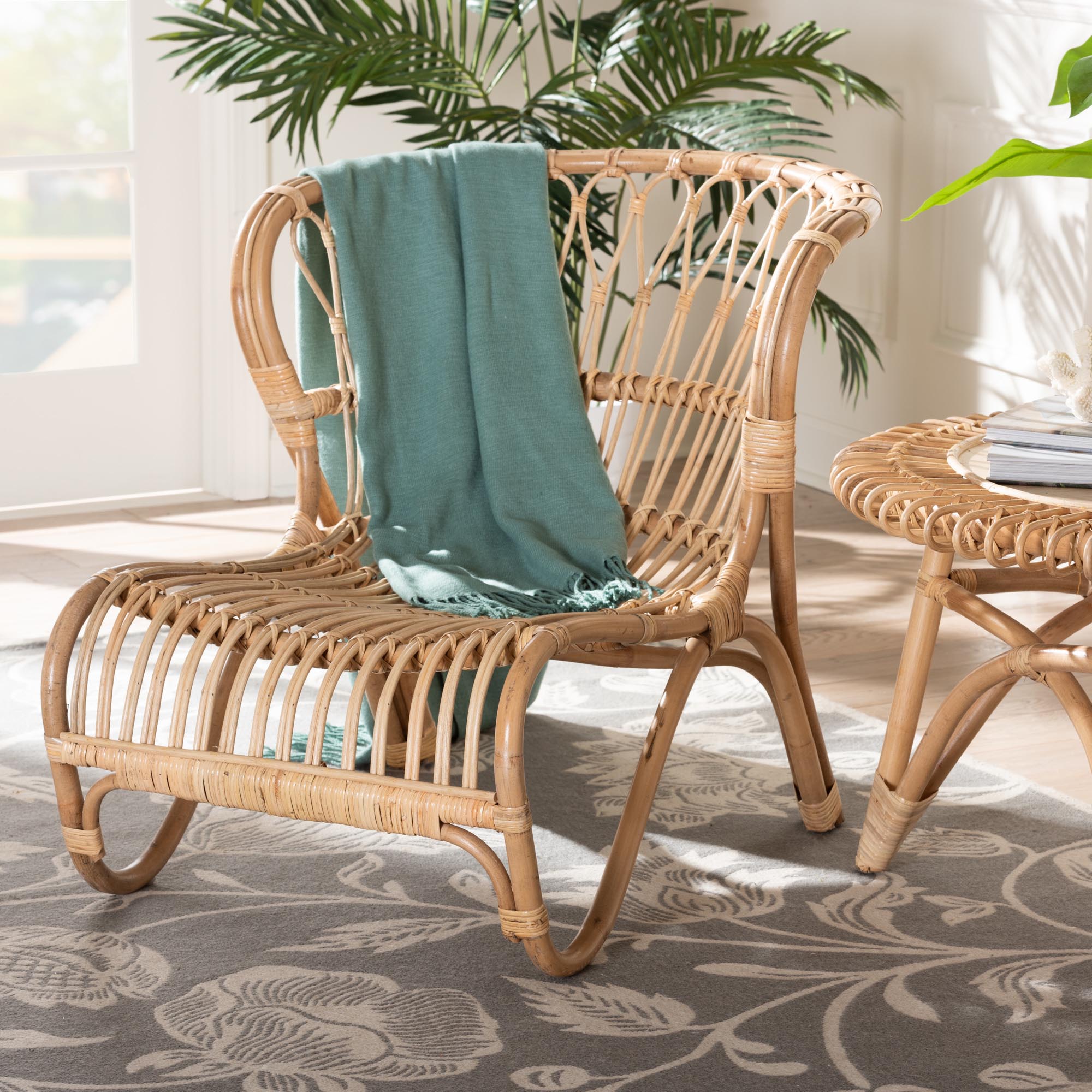 bali & pari Alaya Modern Bohemian Natural Brown Rattan Accent Chair