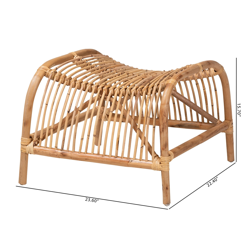 Lamaria Modern Bohmenian Natural Brown Antique Rattan Footstool