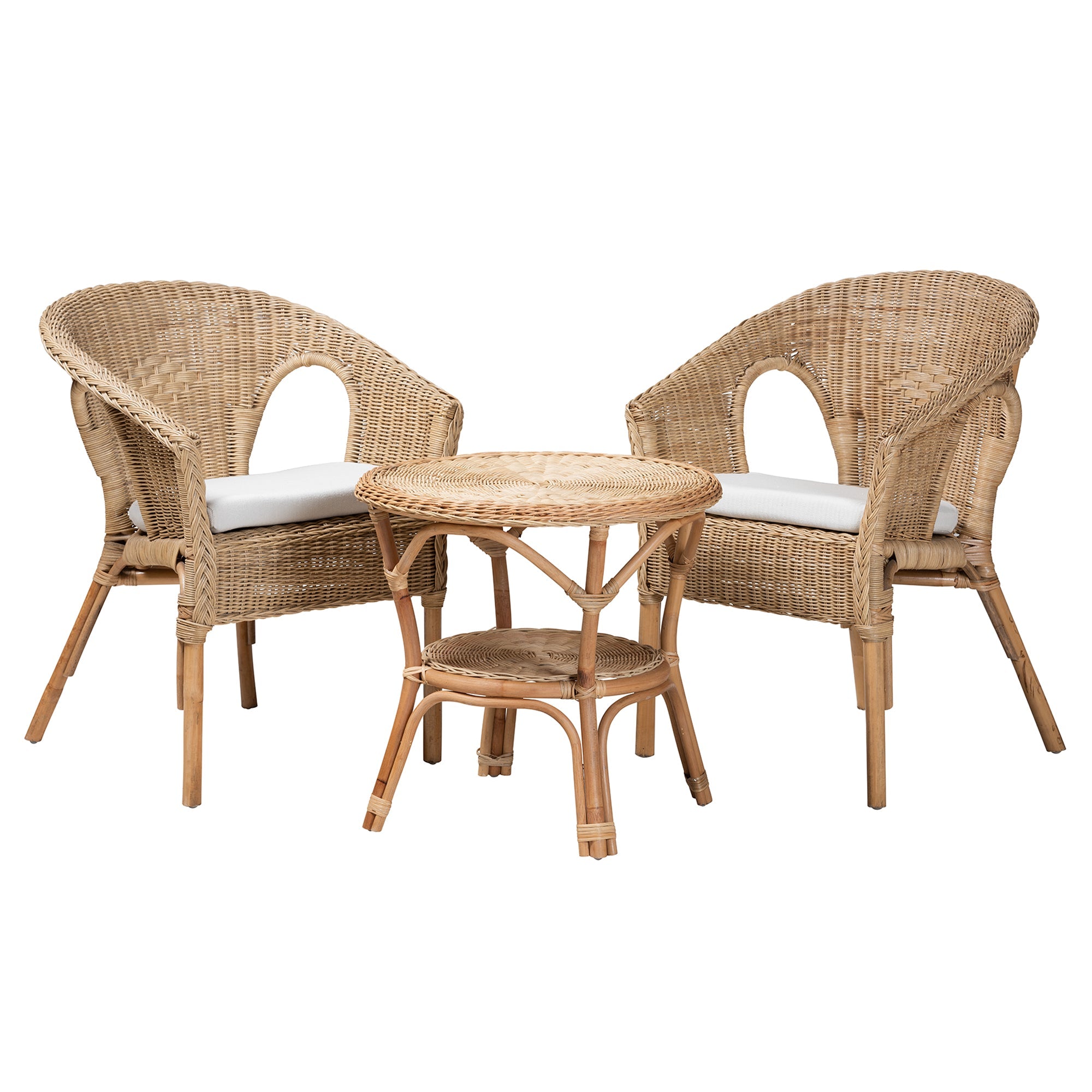 Abbey Modern Bohemian Natural Brown Antique Rattan 3-Piece Living Room Set