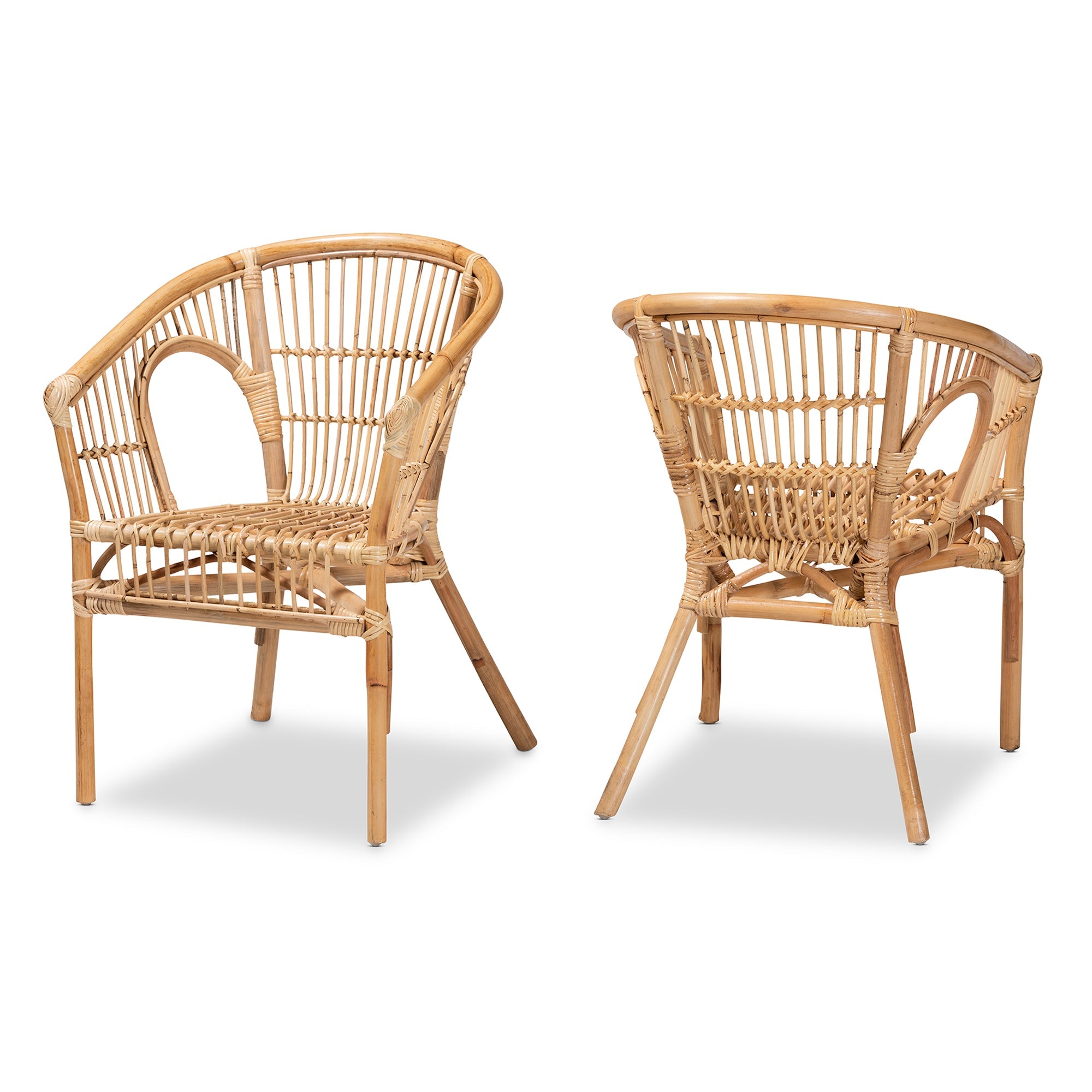 bali & pari Alleta Modern Bohemian Natural Brown Rattan 2-Piece Dining Chair Set