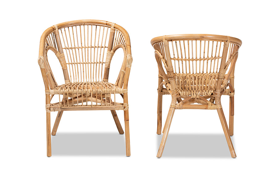 bali & pari Alleta Modern Bohemian Natural Brown Rattan 2-Piece Dining Chair Set