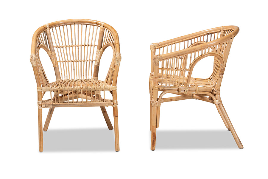 bali & pari Alleta Modern Bohemian Natural Brown Rattan 2-Piece Dining Chair Set
