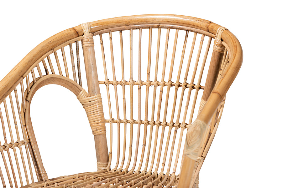 bali & pari Alleta Modern Bohemian Natural Brown Rattan 2-Piece Dining Chair Set