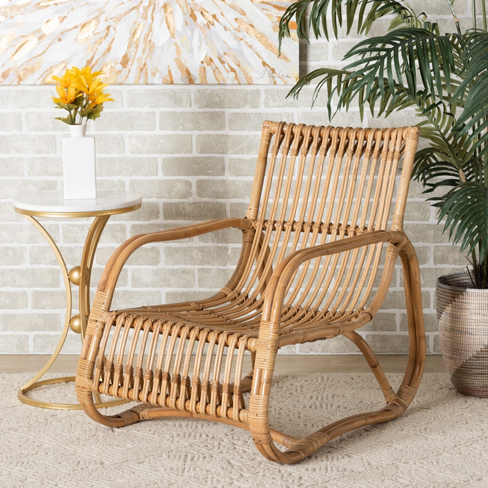 bali & pari Blanca Modern Bohemian Natural Rattan Accent Chair