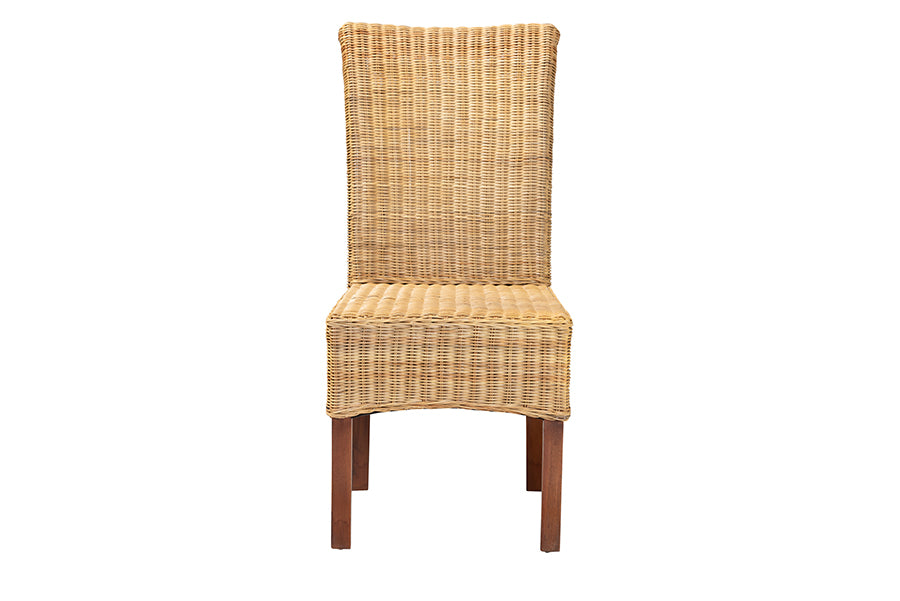bali & pari Shamara Modern Bohemian Natural Rattan and Mahogany Wood Dining Chair