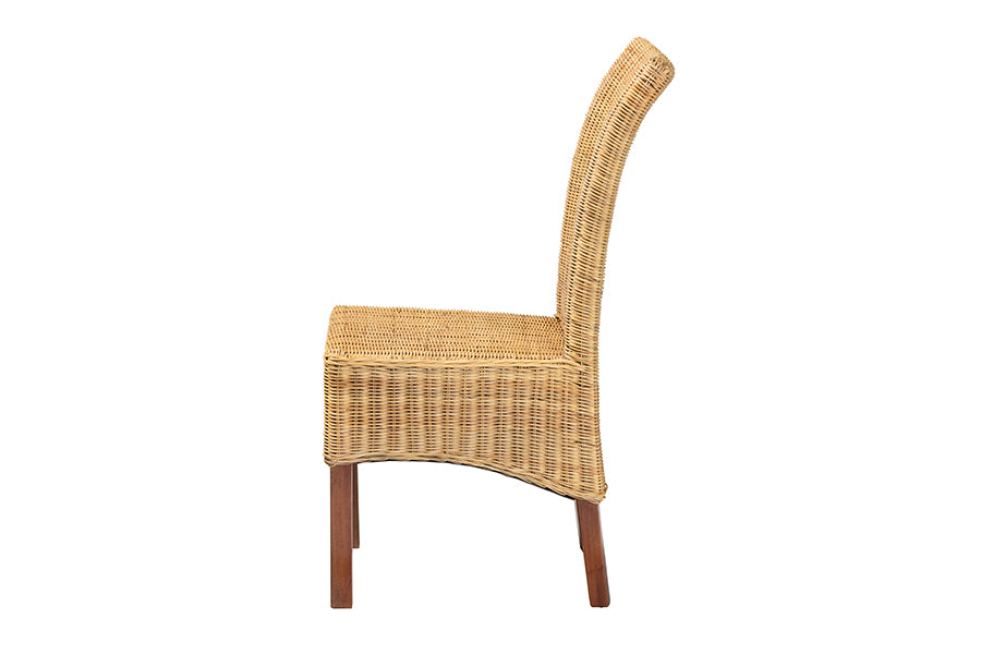 bali & pari Shamara Modern Bohemian Natural Rattan and Mahogany Wood Dining Chair