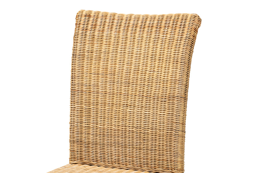 bali & pari Shamara Modern Bohemian Natural Rattan and Mahogany Wood Dining Chair