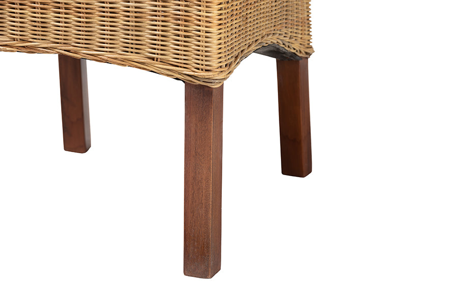 bali & pari Shamara Modern Bohemian Natural Rattan and Mahogany Wood Dining Chair