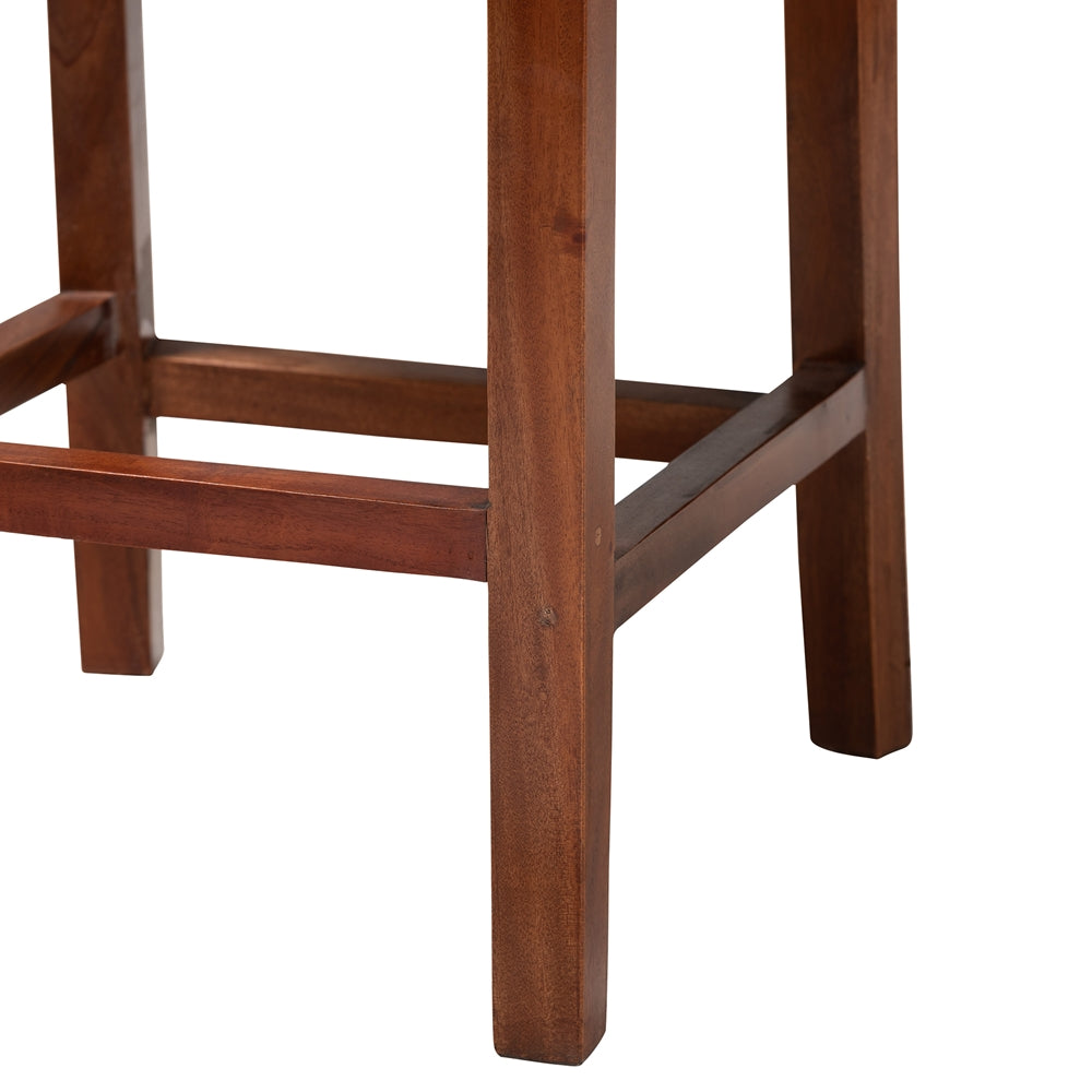 Racquel Modern Bohemian Natural Rattan and Mahogany Wood Counter Stool