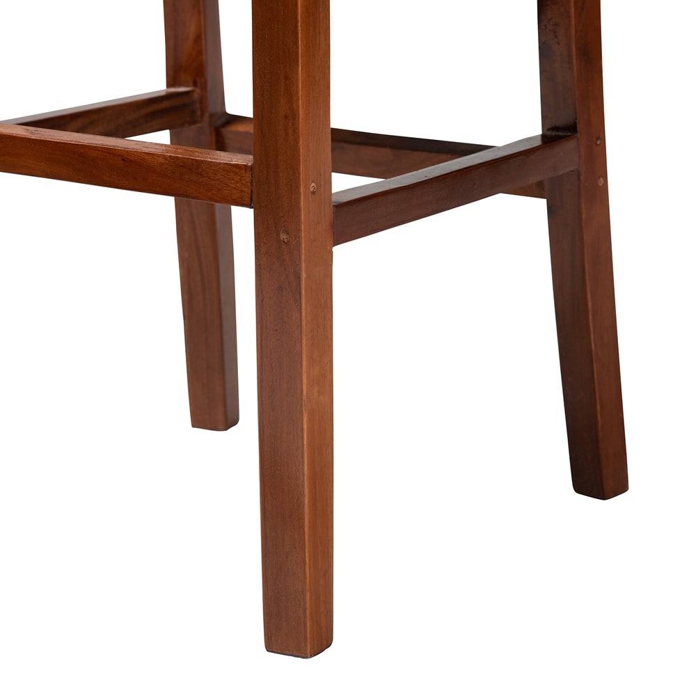 Racquel Modern Bohemian Natural Rattan and Mahogany Wood Bar Stool