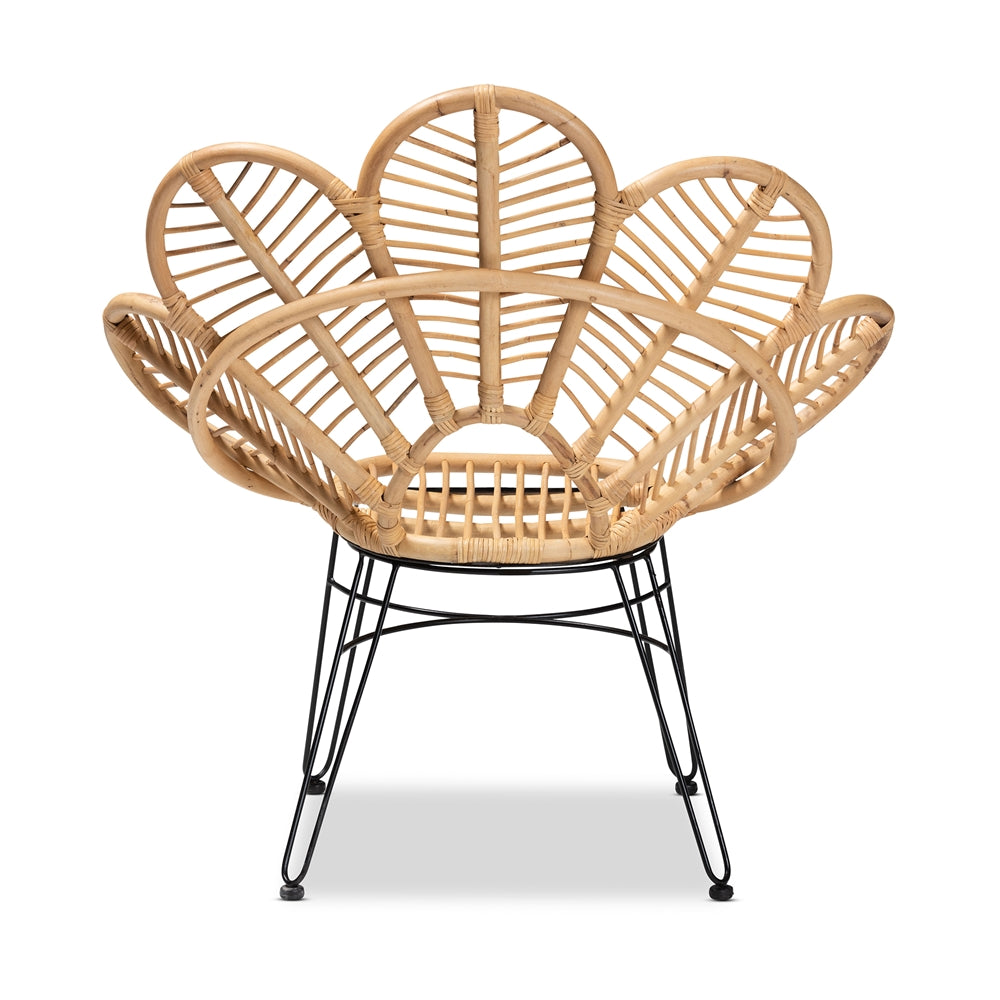 bali & pari Garan Modern Bohemian Natural Brown Rattan and Black Metal Accent Chair
