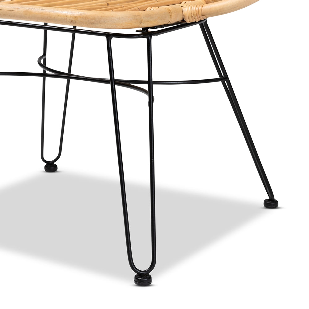 bali & pari Garan Modern Bohemian Natural Brown Rattan and Black Metal Accent Chair