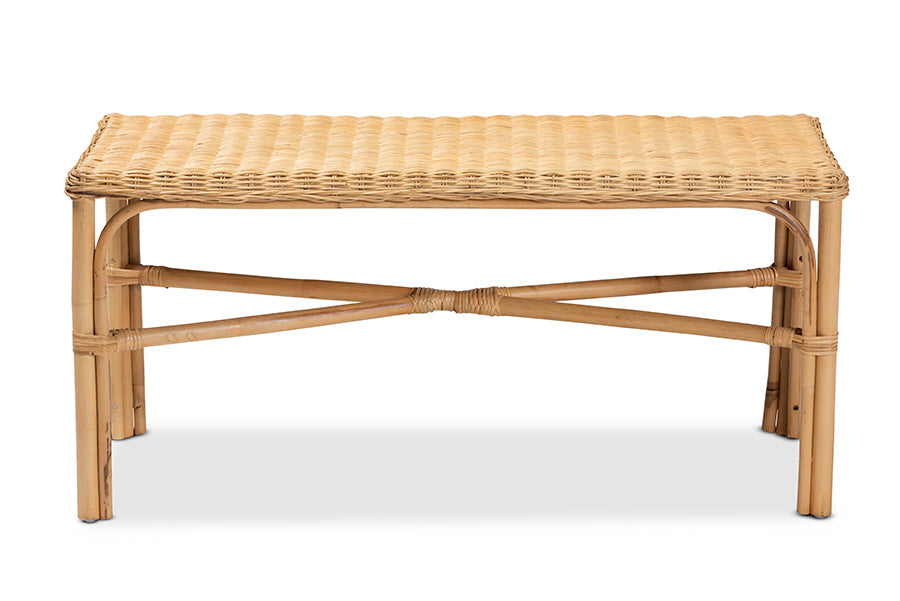 Cacaban Modern Bohemian Natural Brown Rattan Accent Bench