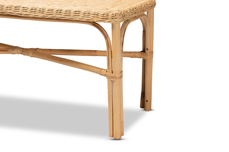Cacaban Modern Bohemian Natural Brown Rattan Accent Bench