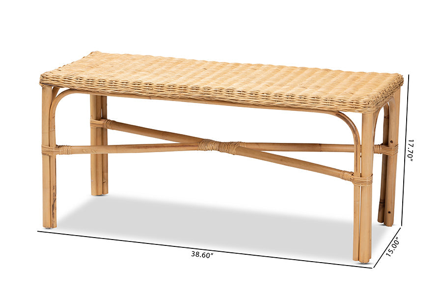 Cacaban Modern Bohemian Natural Brown Rattan Accent Bench