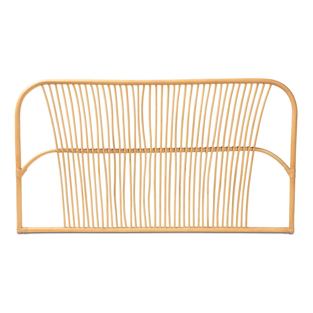 Laina Modern Bohemian Natural Brown Rattan Queen Size Wall-mount Headboard