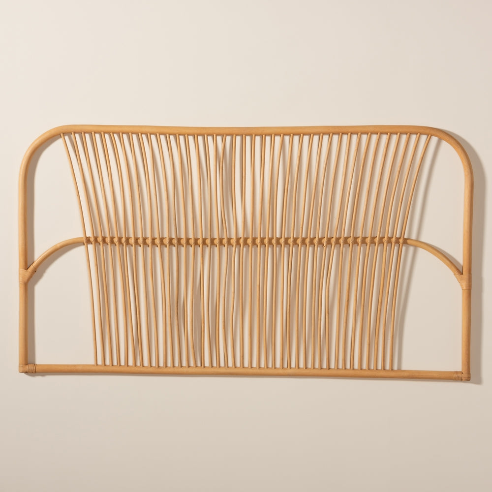 Laina Modern Bohemian Natural Brown Rattan Queen Size Wall-mount Headboard