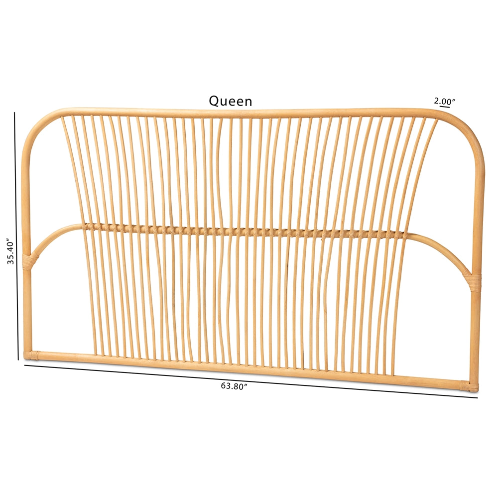 Laina Modern Bohemian Natural Brown Rattan Queen Size Wall-mount Headboard