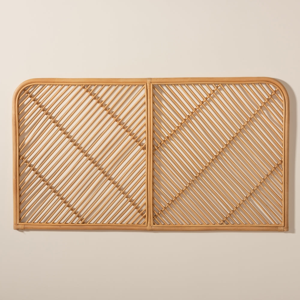 Sakina Modern Bohemian Natural Brown Rattan Queen Size Wall-mount Headboard