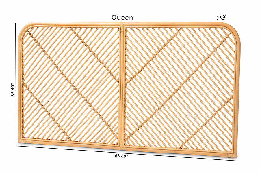 bali & pari Sakina Modern Bohemian Natural Brown Rattan Queen Size Wall-mount Headboard
