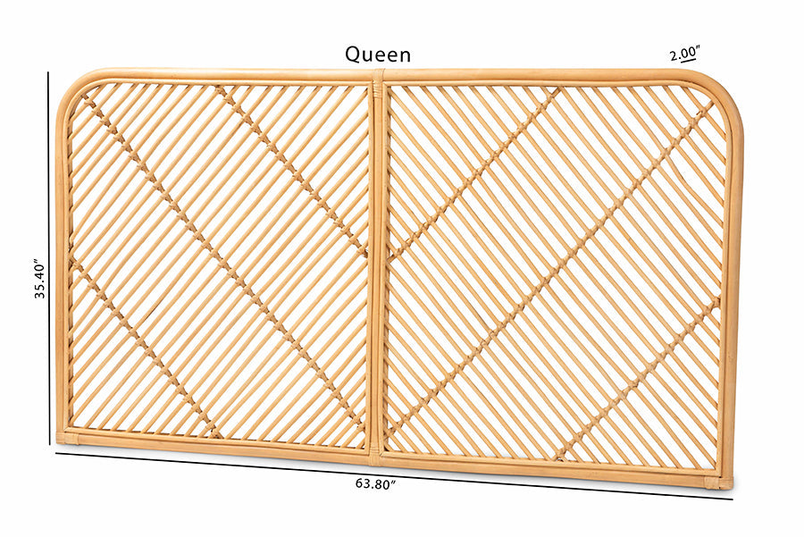 bali & pari Sakina Modern Bohemian Natural Brown Rattan Queen Size Wall-mount Headboard