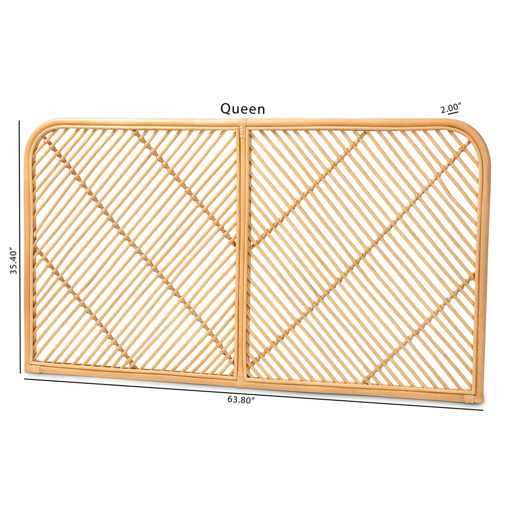 Sakina Modern Bohemian Natural Brown Rattan Queen Size Wall-mount Headboard