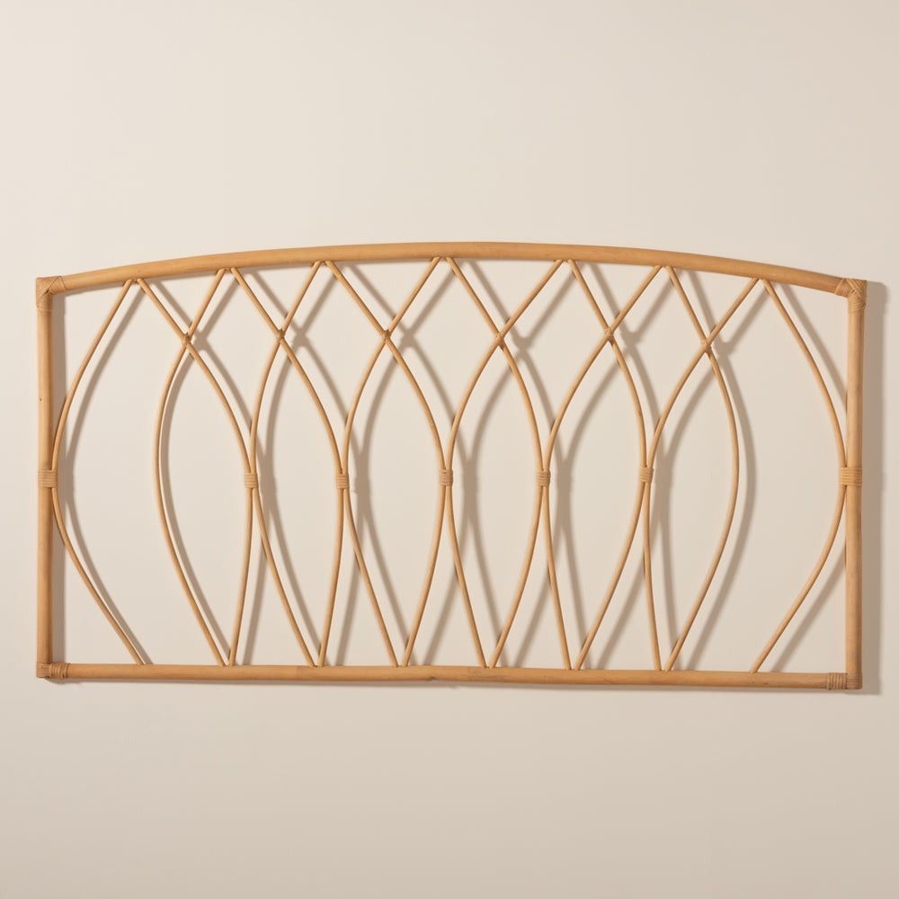 Halia Modern Bohemian Natural Brown Rattan Queen Size Wall-mount Headboard