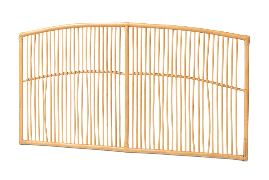 bali & pari Malvina Modern Bohemian Natural Brown Rattan Queen Size Wall-mount Headboard