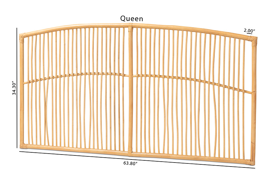 bali & pari Malvina Modern Bohemian Natural Brown Rattan Queen Size Wall-mount Headboard