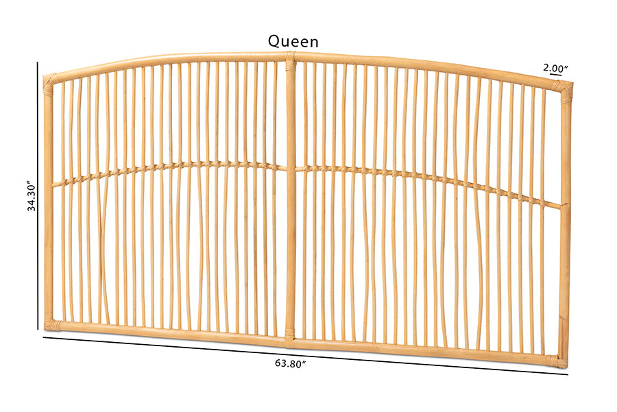 bali & pari Malvina Modern Bohemian Natural Brown Rattan Queen Size Wall-mount Headboard