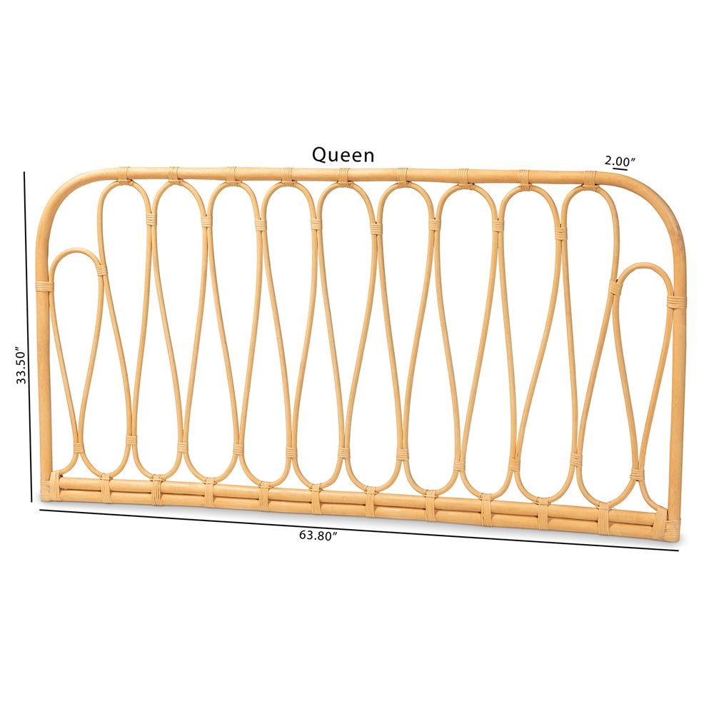 Carrick Modern Bohemian Natural Brown Rattan Queen Size Wall-mount Headboard
