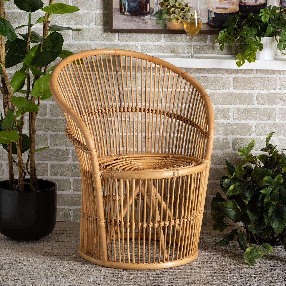 bali & pari Narva Modern Bohemian Natural Brown Rattan Accent Chair
