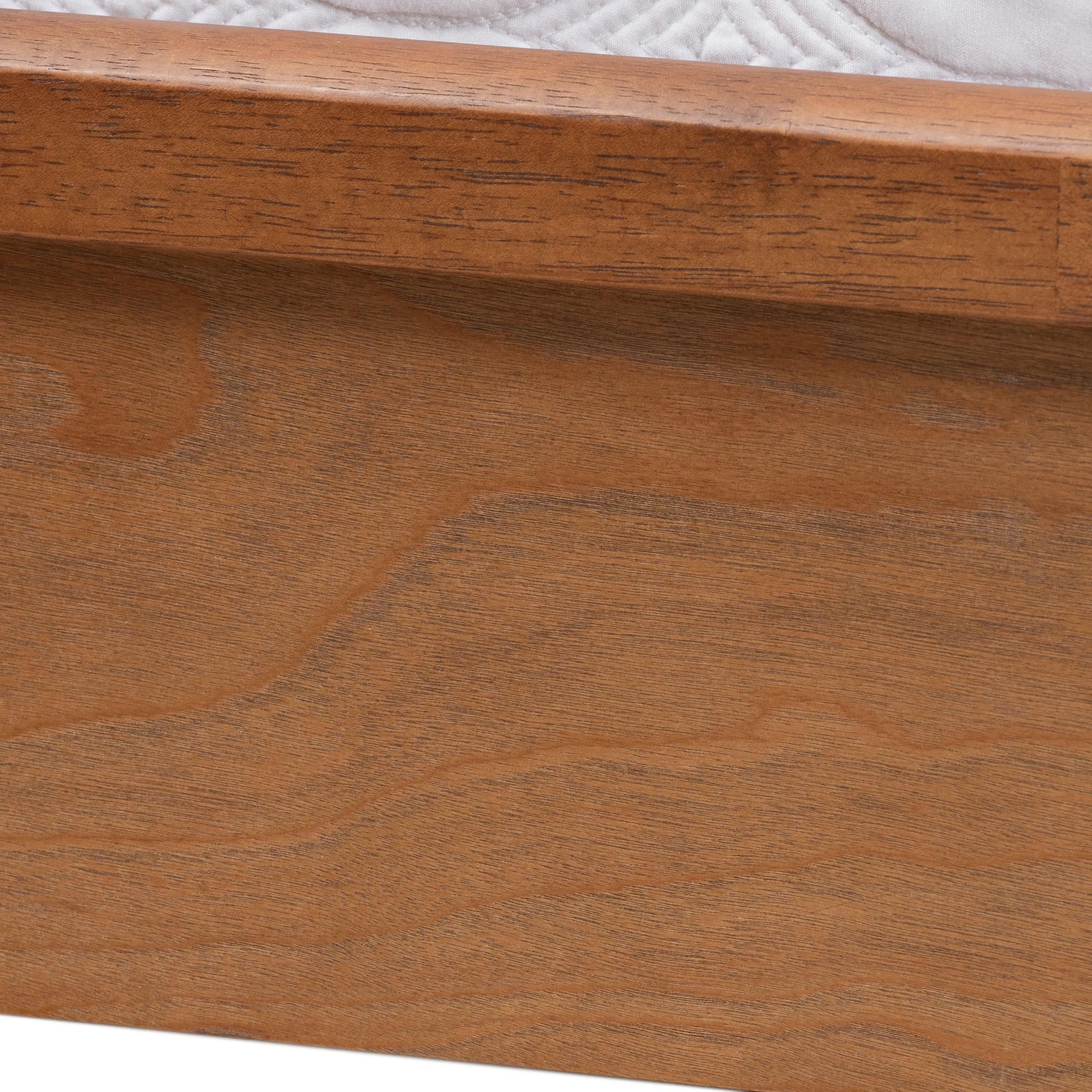 Merk Queen Traditional Wood Platform Bed – Ash Walnut Finish Woven Rattan