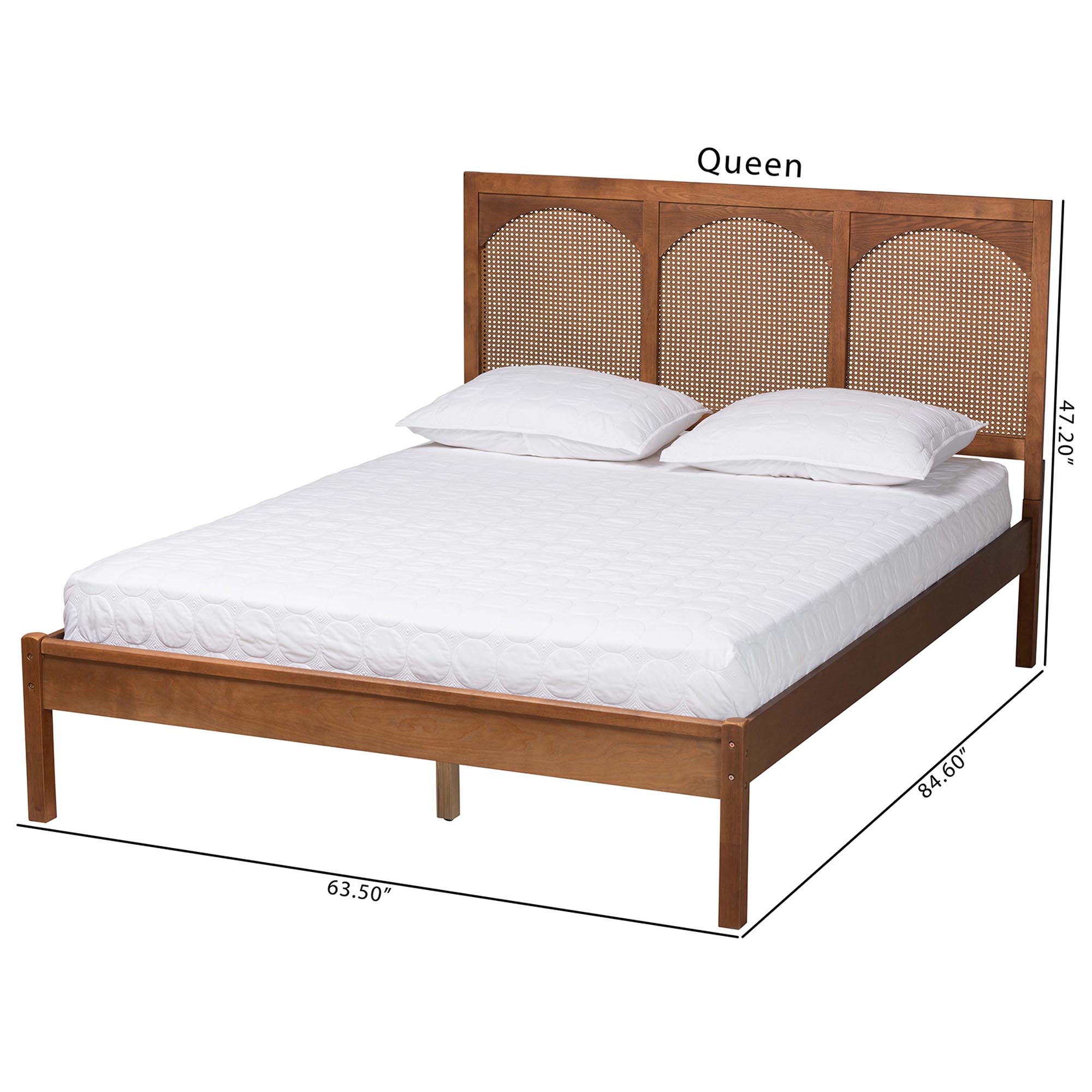 Merk Queen Traditional Wood Platform Bed – Ash Walnut Finish Woven Rattan