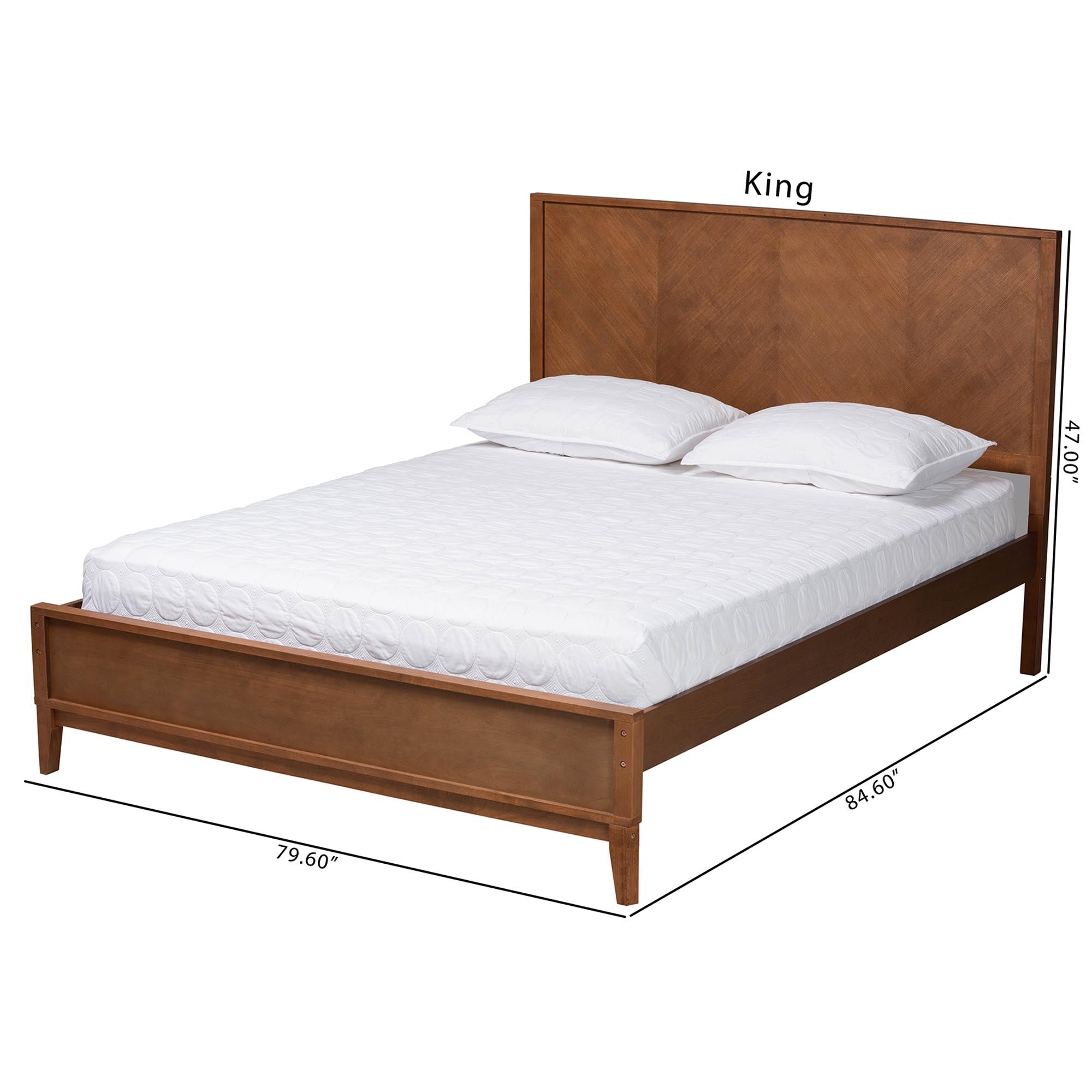 Shiloh Classic King Size Platform Bed Frame – Transitional Ash Walnut Wood with Box Spring Free Design