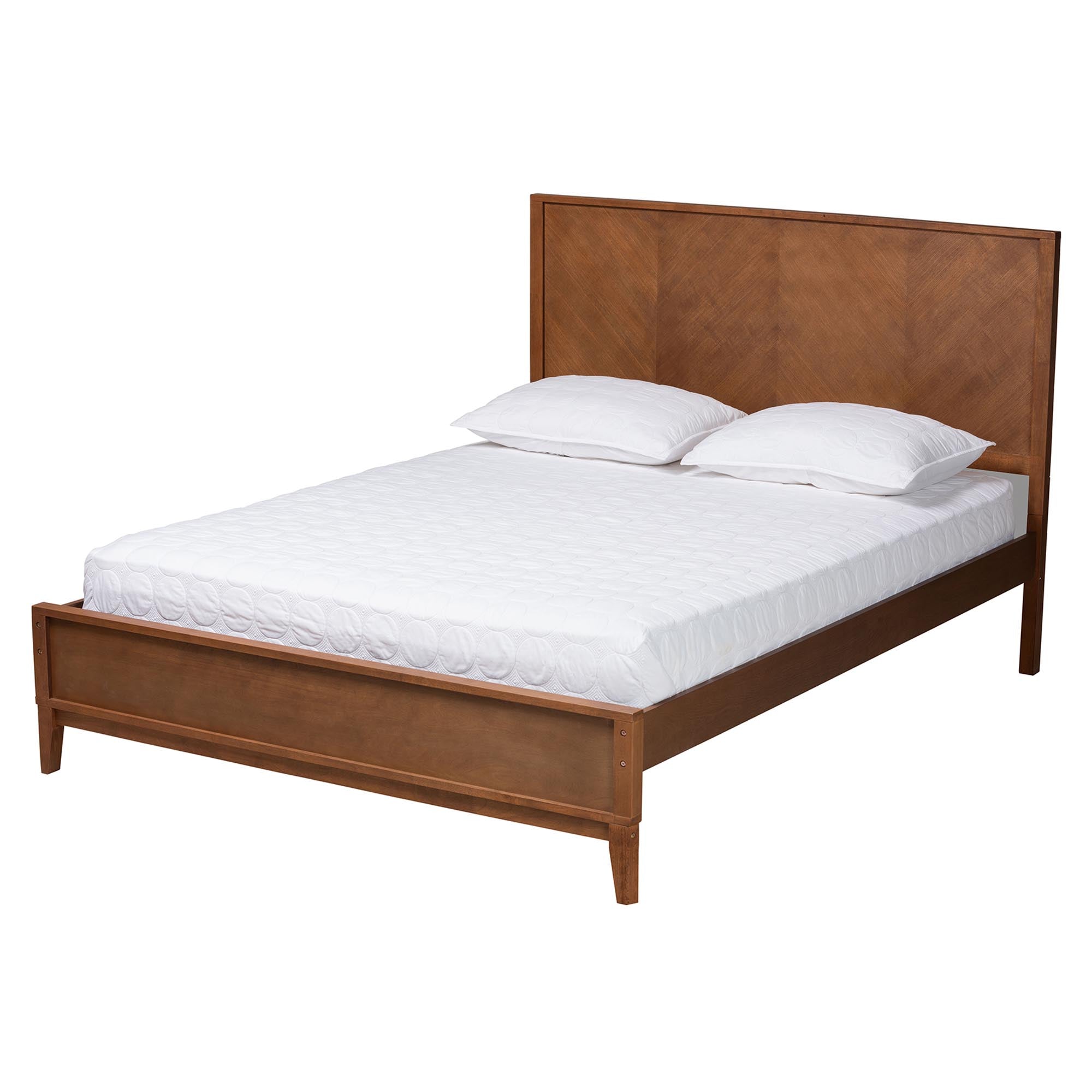 Shiloh Classic King Size Platform Bed Frame – Transitional Ash Walnut Wood with Box Spring Free Design