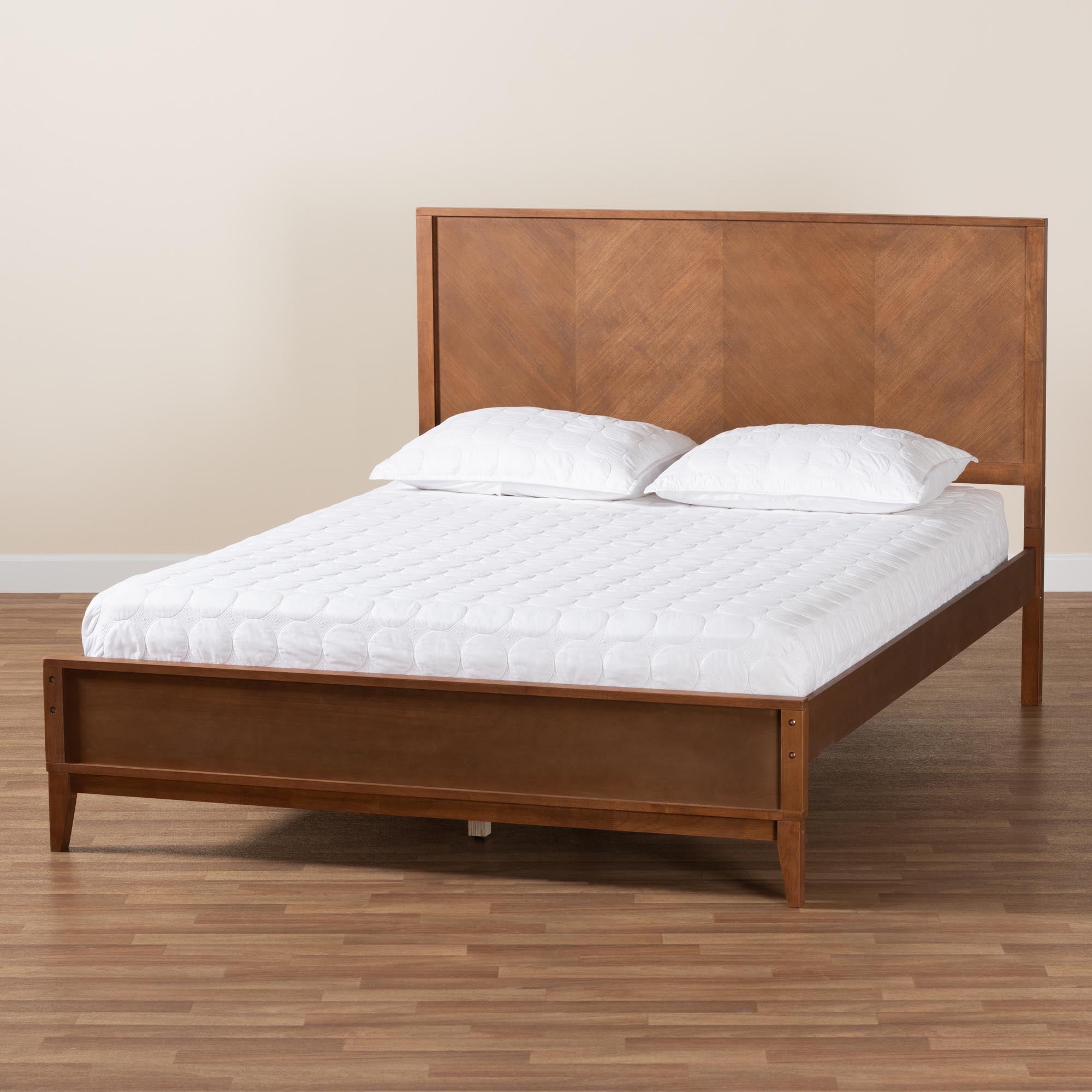 Shiloh Classic King Size Platform Bed Frame – Transitional Ash Walnut Wood with Box Spring Free Design