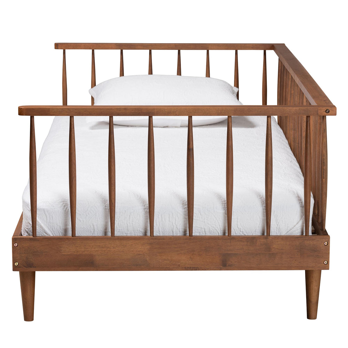 Nicolas Twin Ash Walnut Daybed Mid-Century Modern Spindle Design Wood Slats