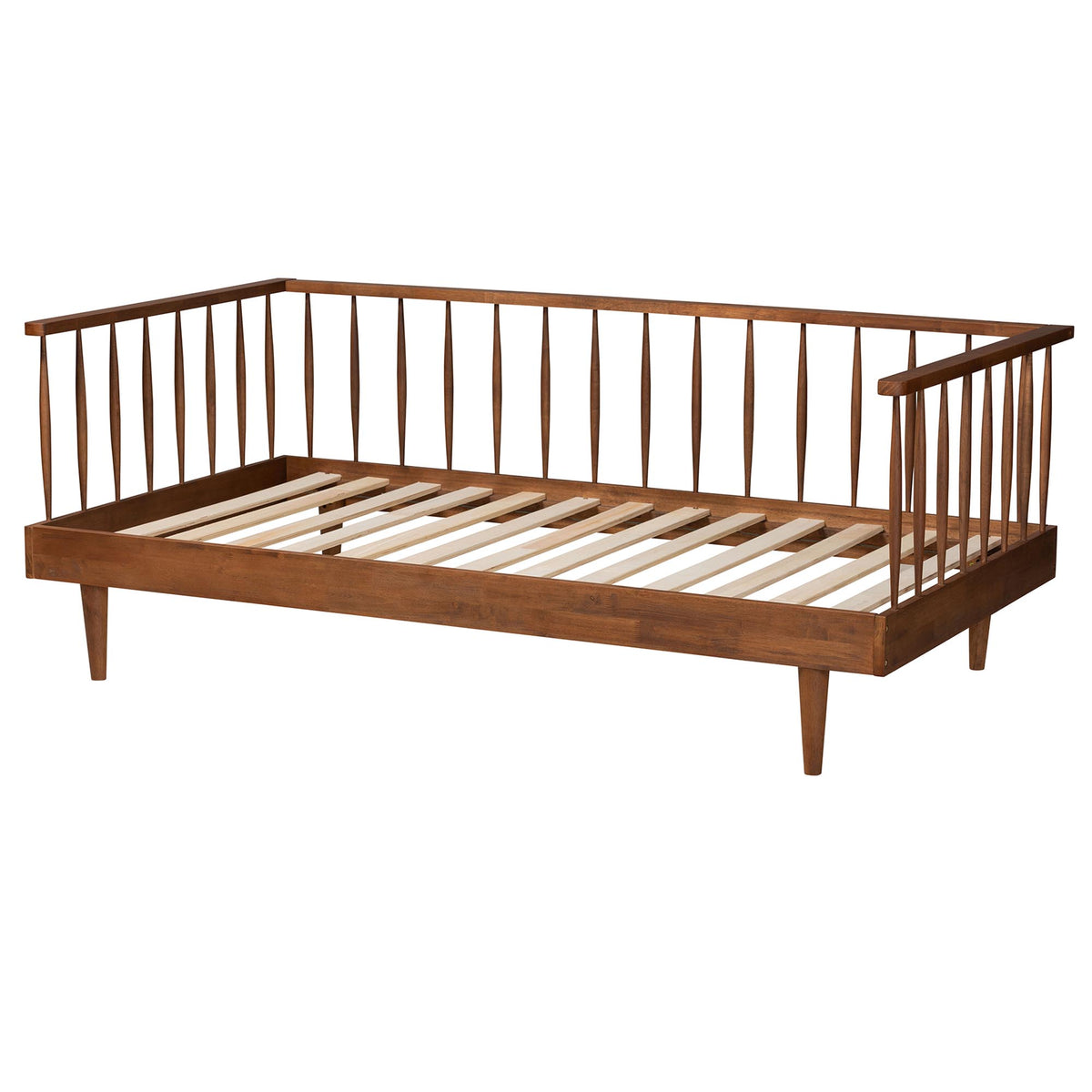 Nicolas Twin Ash Walnut Daybed Mid-Century Modern Spindle Design Wood Slats