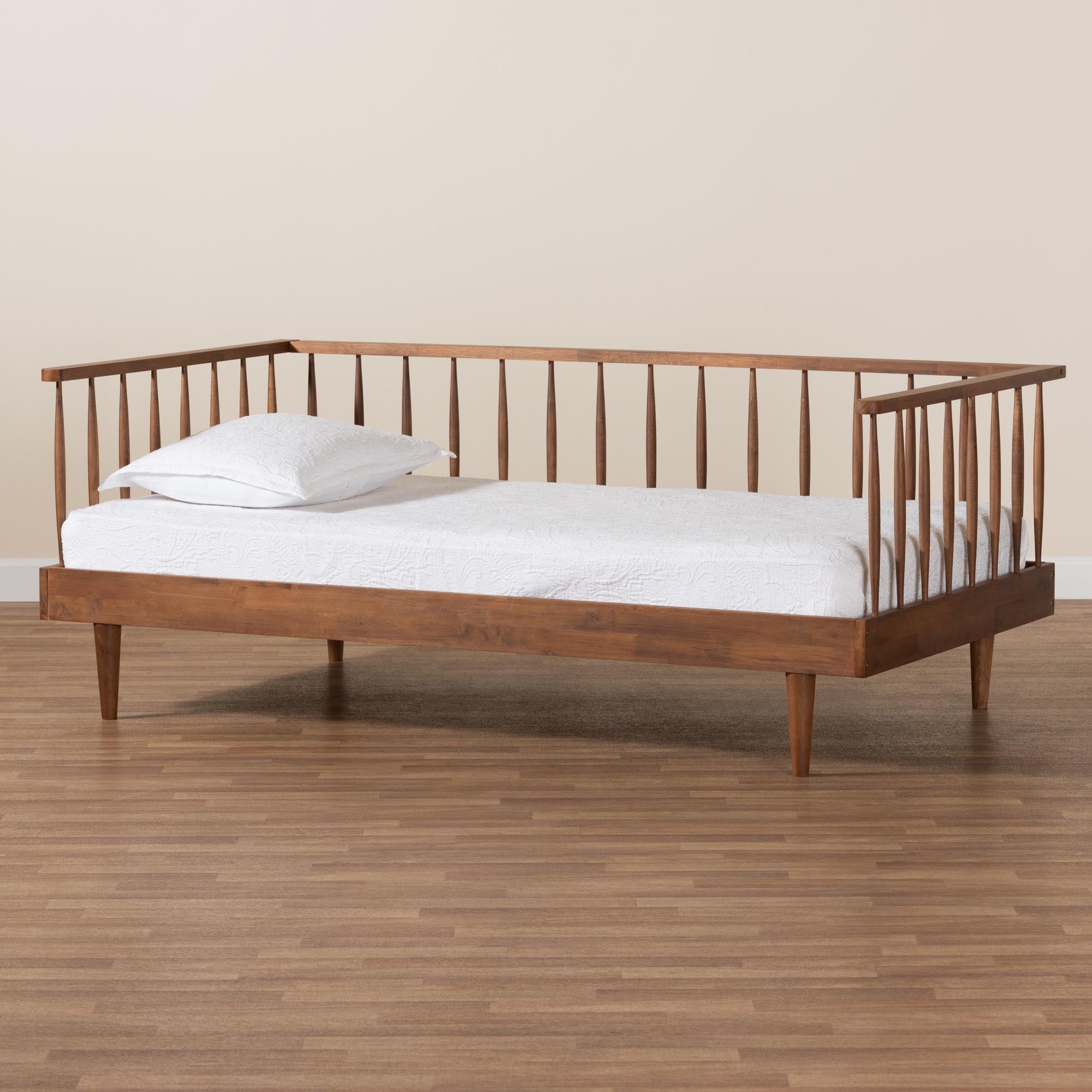 Nicolas Twin Ash Walnut Daybed – Mid-Century Modern Spindle Design Wood Slats