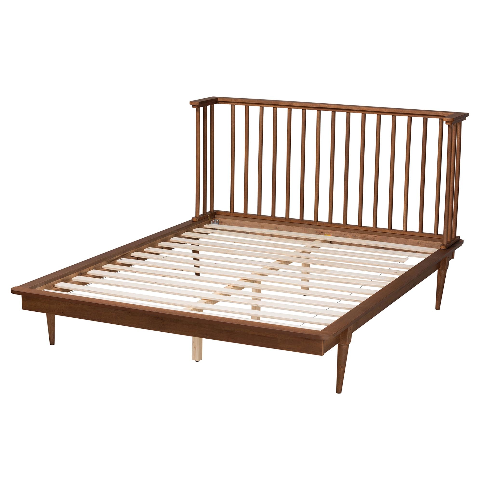 Bennet Queen Ash Walnut Platform Bed Mid-Century Modern Spindle Design