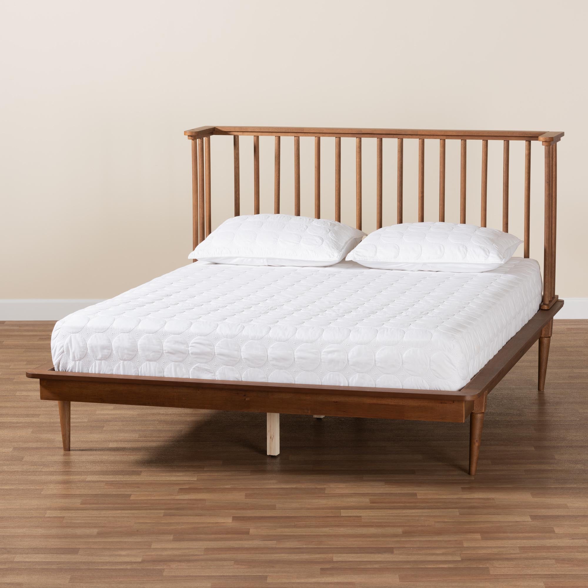 Bennet Queen Ash Walnut Platform Bed – Mid-Century Modern Spindle Design
