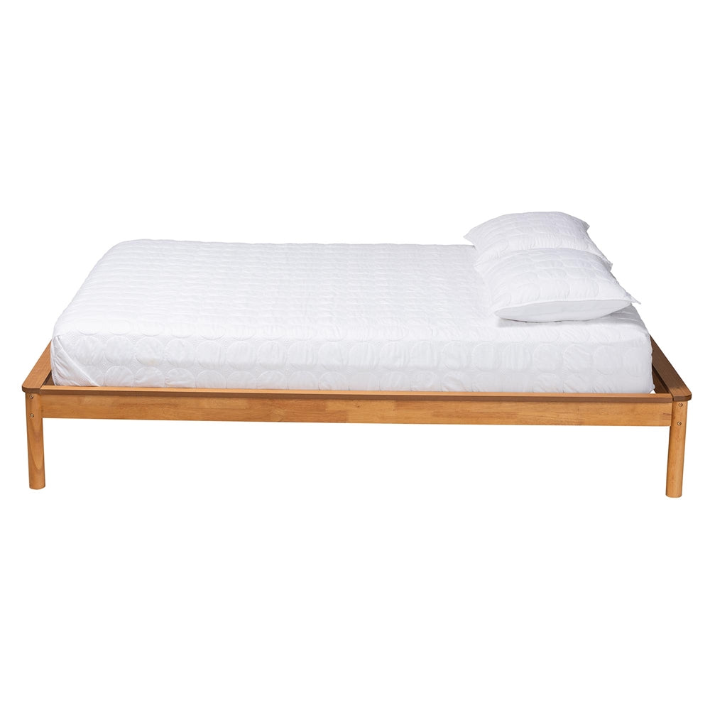 Etka Full Size Rubberwood Platform Bed Frame – Mid-Century Modern Low Profile