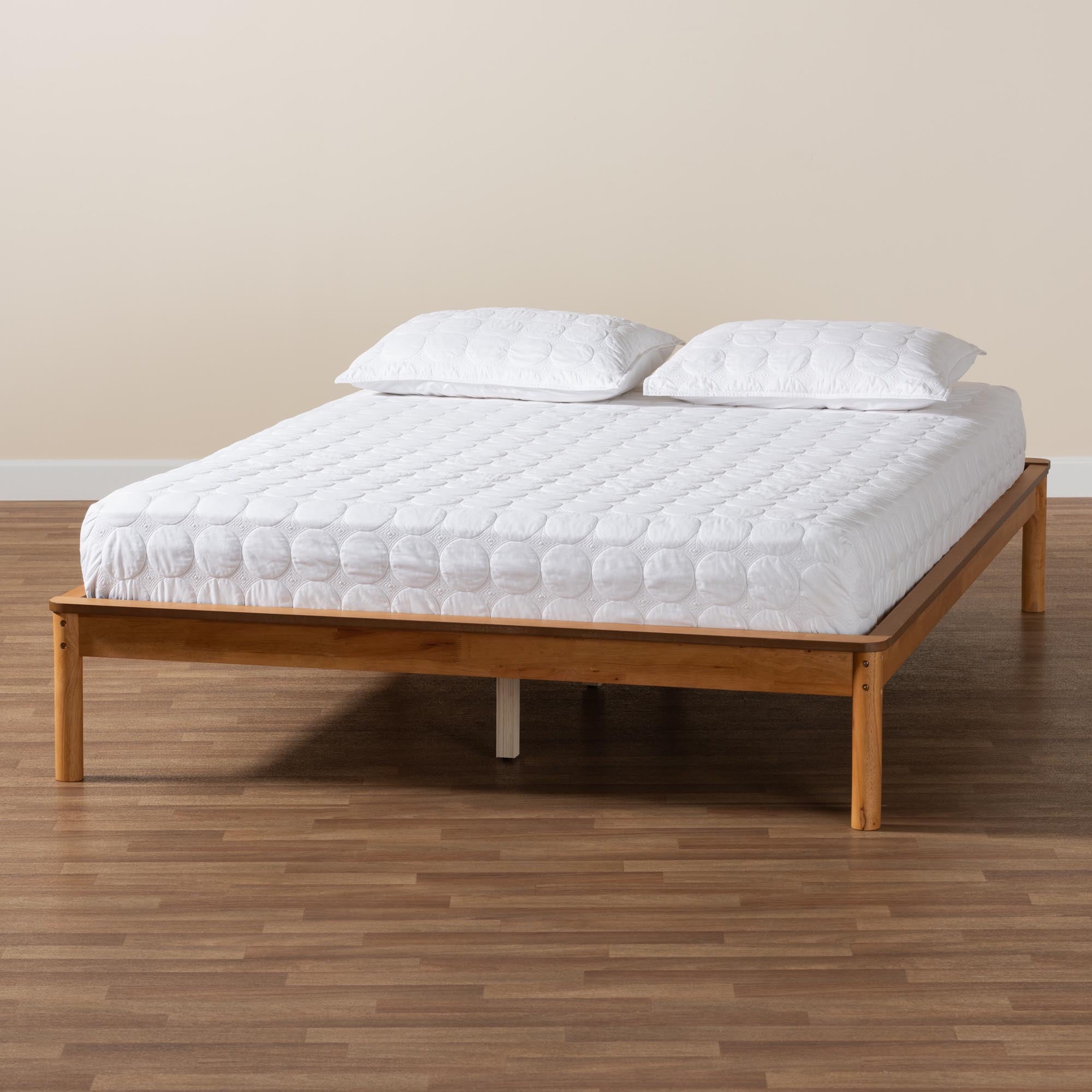 Etka Full Size Rubberwood Platform Bed Frame – Mid-Century Modern Low Profile