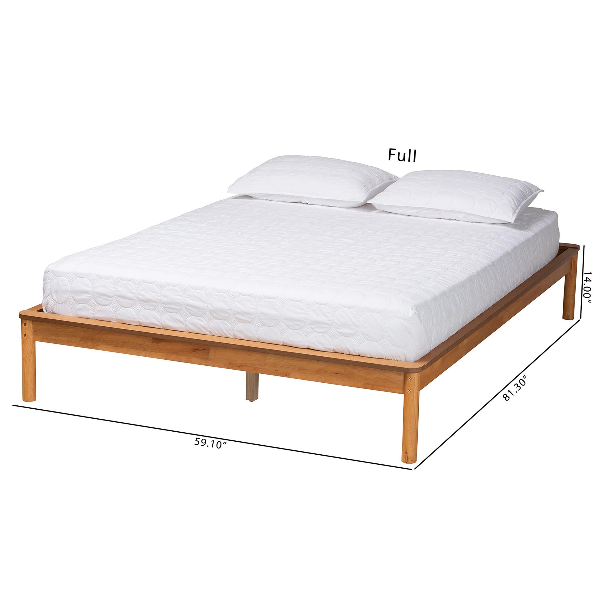 Etka Full Size Rubberwood Platform Bed Frame – Mid-Century Modern Low Profile