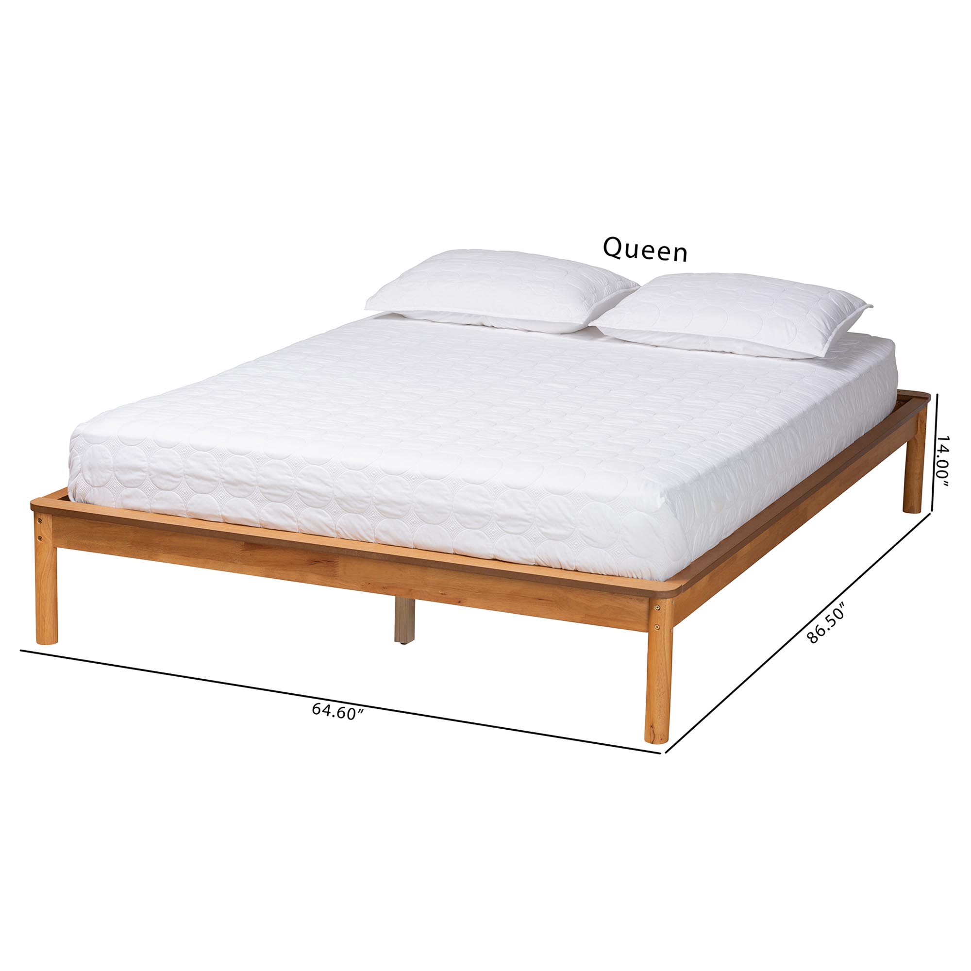 Equit Queen Rubberwood Mid-Century Modern Platform Bed – Honey Oak Finish