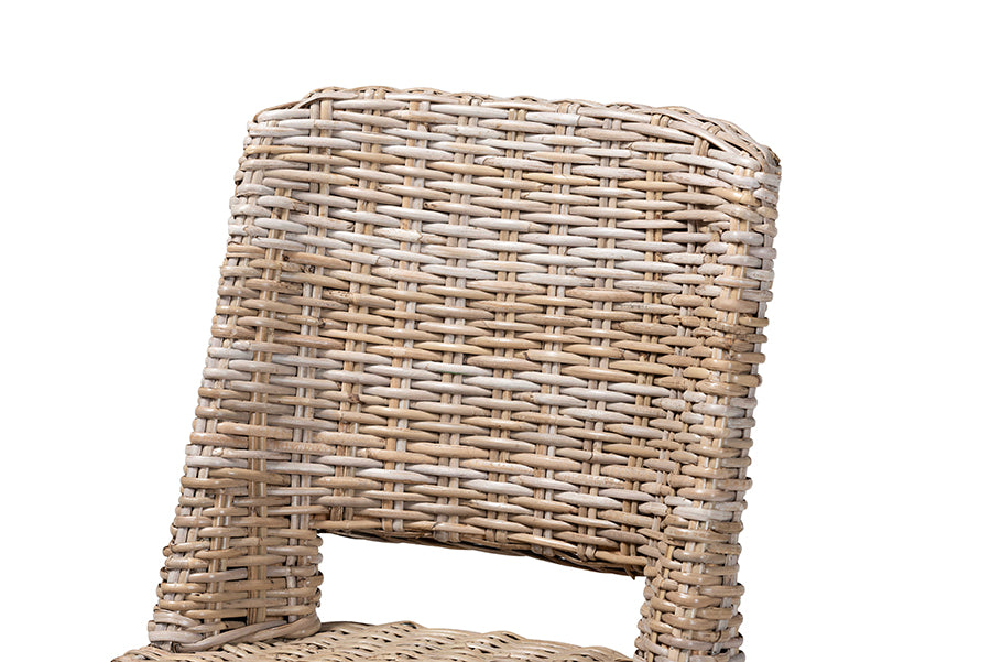 bali & pari Magy Modern Bohemian Grey Rattan and Natural Brown Finished Wood Dining Chair